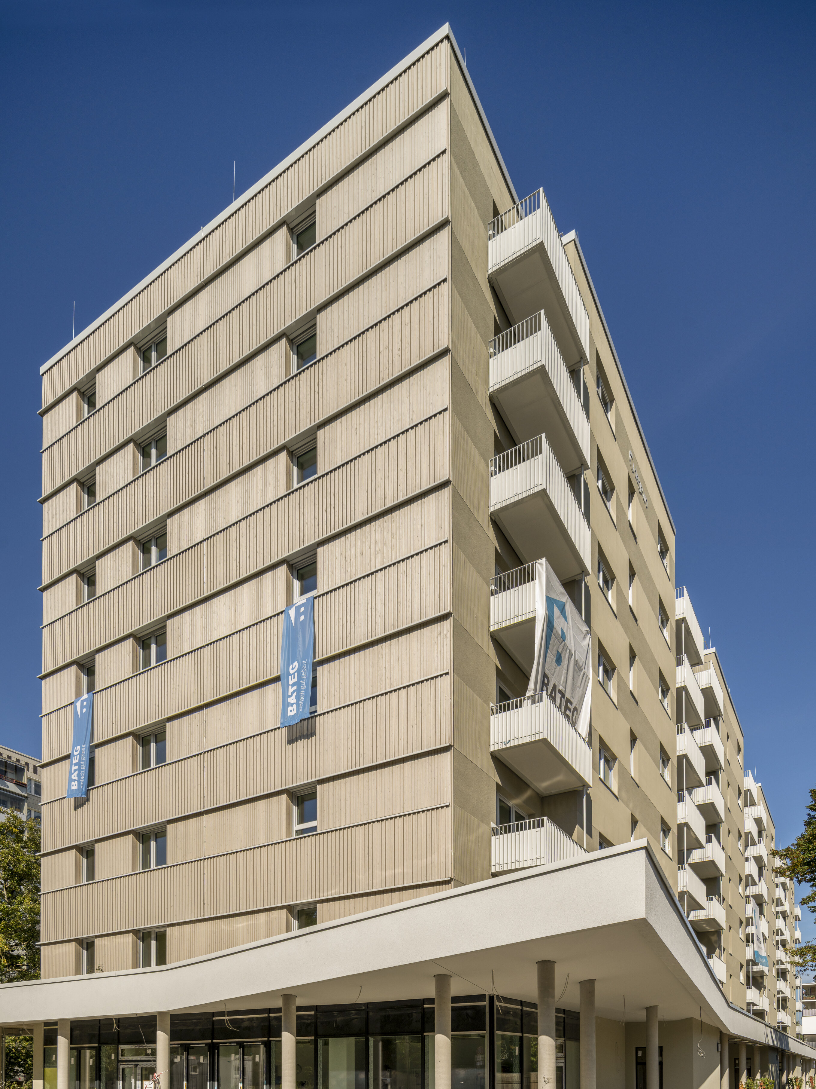 Eckansicht Klimahaus degewo Neubau Salvador-Allende-Straße