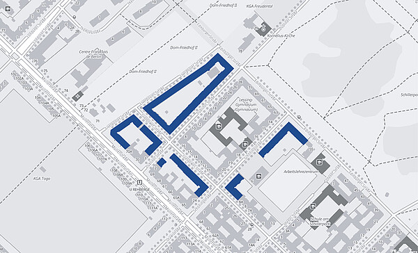 Karte des Quartiers Englisches Viertel mit farblich markierten Beständen