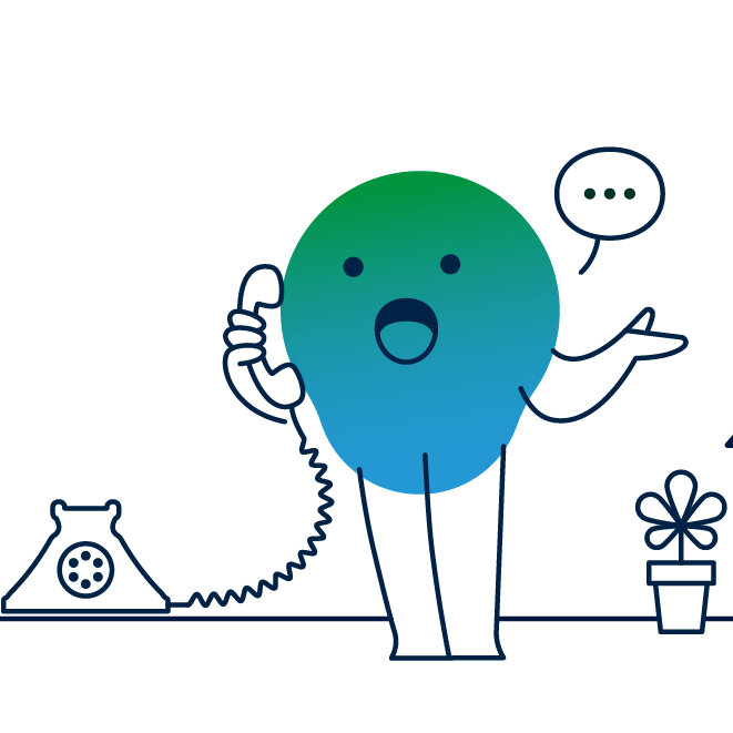 Illustration der degewo-Erklärfigur Kalle zum Thema Kündigung. Zu sehen ist Kalle, wie er telefoniert. Neben ihm stehen volle Umzugskartons.