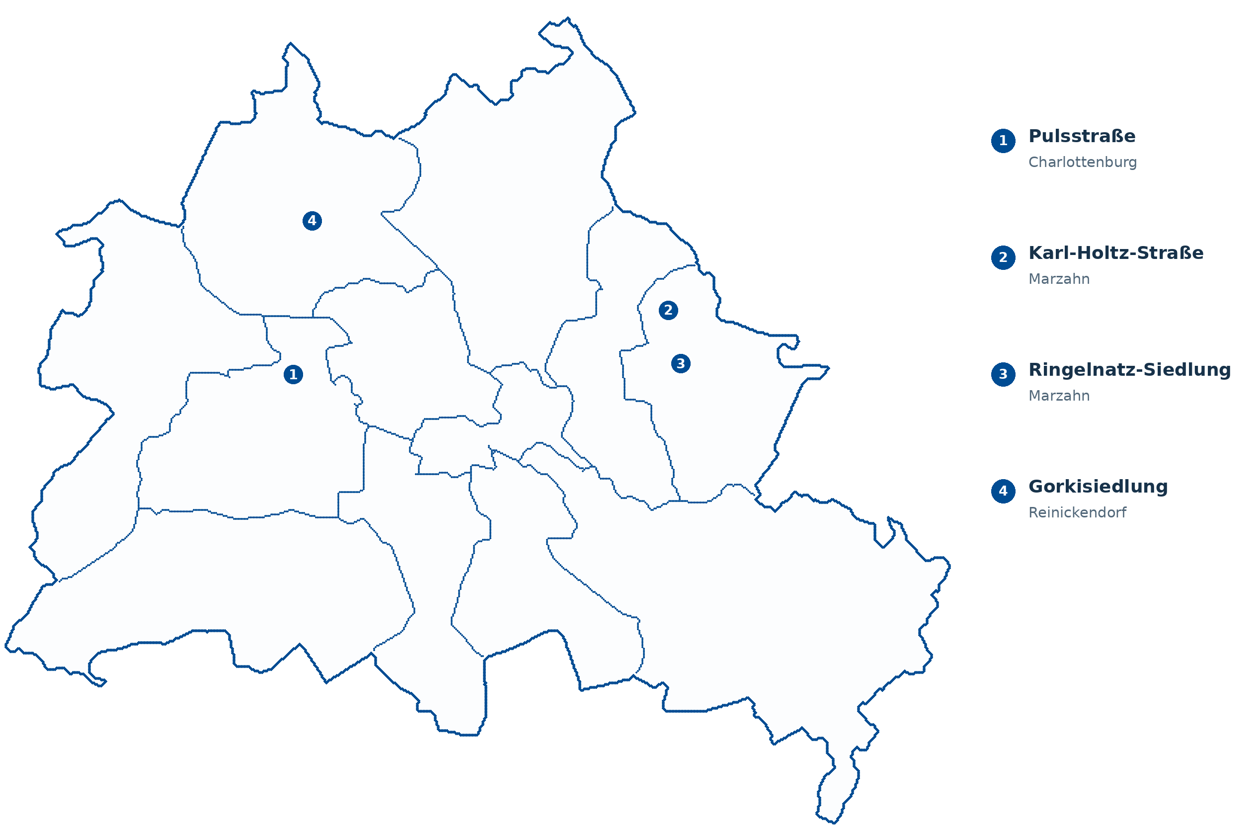 KI-generierte Berlin-Karte mit der Verortung der Pilotstandorte