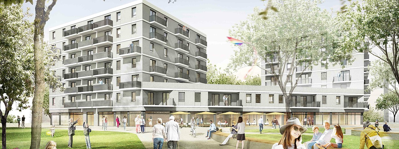 Visualisierung degewo Neubau Quartier "Die neuen Ringkolonnaden"