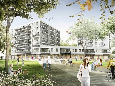 Visualisierung degewo Neubau Quartier "Die neuen Ringkolonnaden"