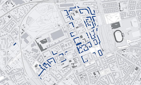 Karte des Quartiers Brunnenviertel mit farblich markierten Beständen