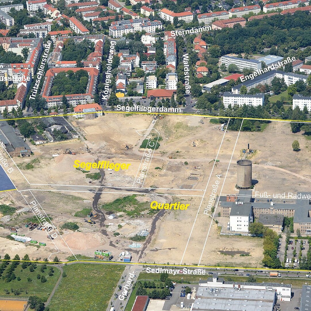 Luftaufnahme des Baugrundstückes des Segelflieger-Quartiers