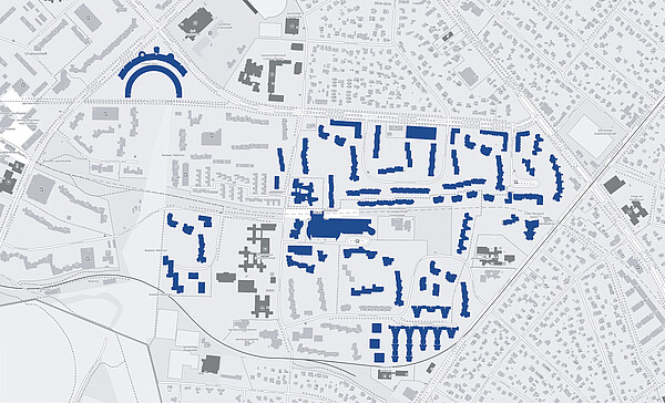 Karte des Quartiers Gropiusstadt mit farblich markierten Beständen