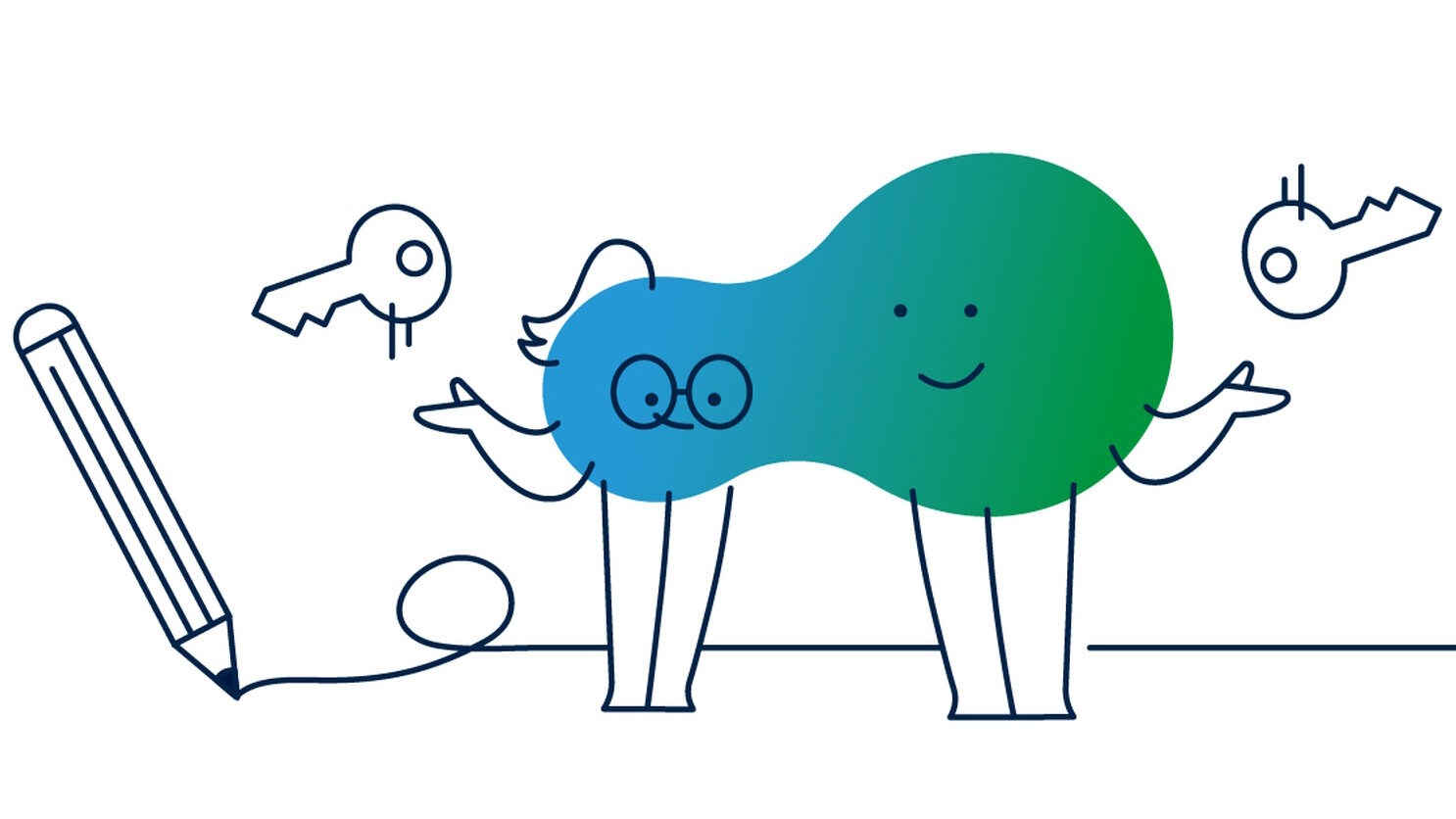 Illustration der degewo-Erklärfigur Kalle, der einen Stift hält. 