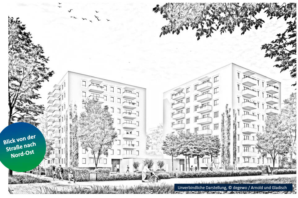 Illustration des Neubaus in der Wuhlestraße in schwarz/weiß und schraffiert