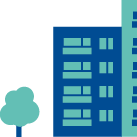 Illustration von Wohnhäusern, einer Familie und einem Schlüssel