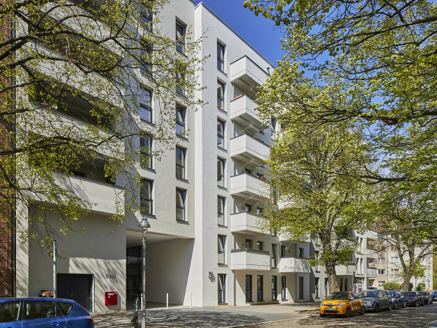 Straßenansicht degewo-Neubau Usedomer Straße 25, 26 und 27.