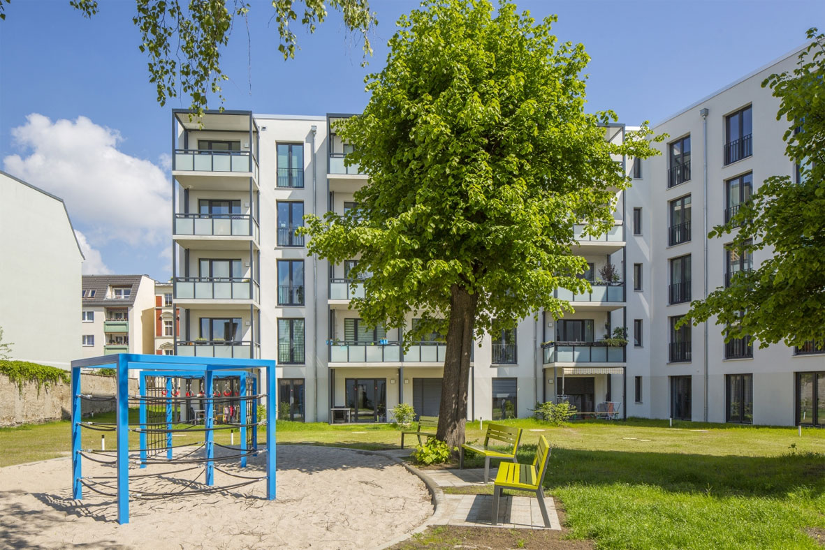 Außenansicht degewo Neubau Luisenstraße Ecke Wendenschloßstraße