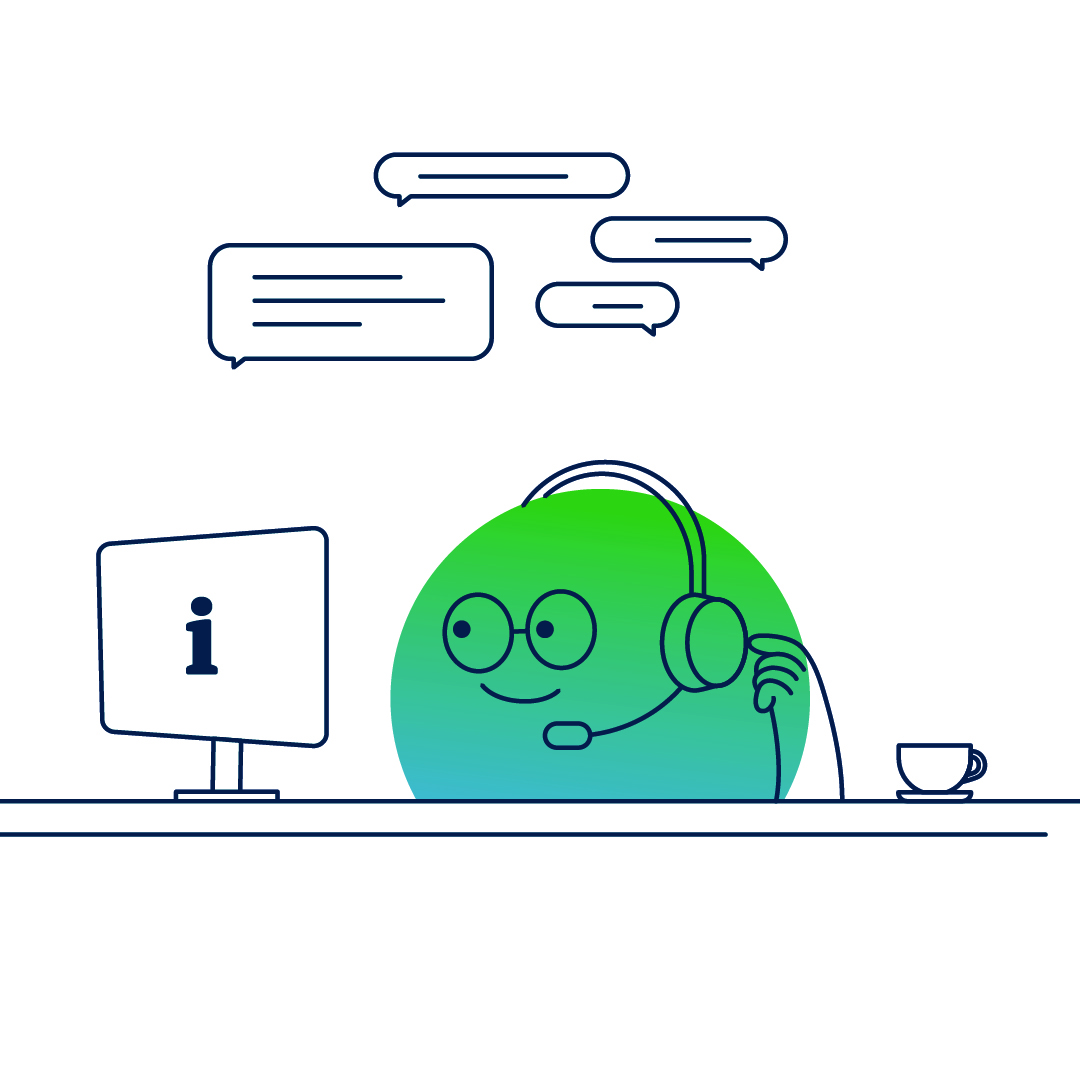 Illustration der Kundenberatung mit Headset und Sprechblasen