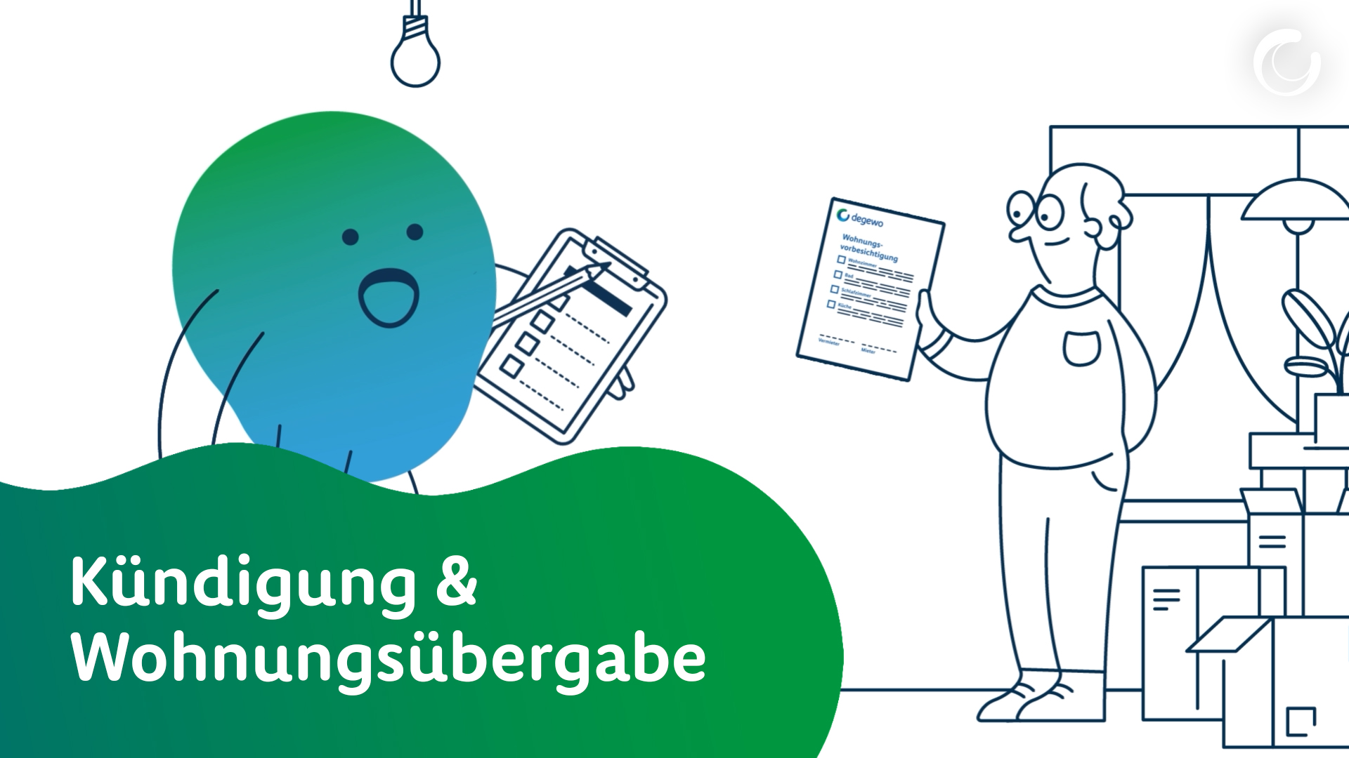 Vorschaubild zum Erklärvideo "Kündigung". Kalle spricht mit einem Mieter.