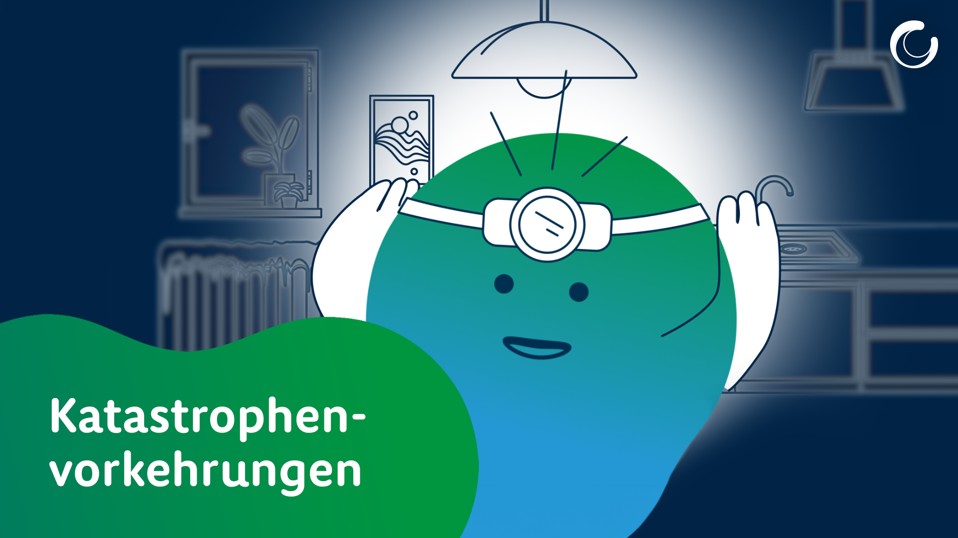 Vorschaubild zum Erklärvideo Sicherheit im Katastrophenfall. Kalle hat eine Stirnlampe auf.