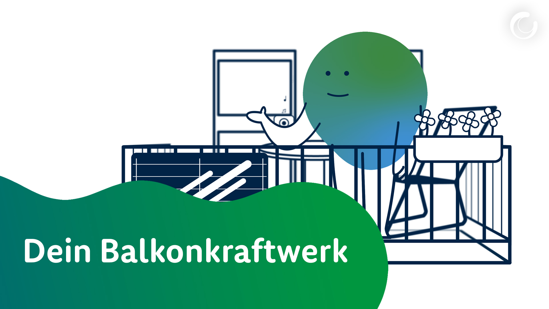 Vorschaubild zum Erklärvideo Balkonkraftwerke. Kalle steht auf dem Balkon.